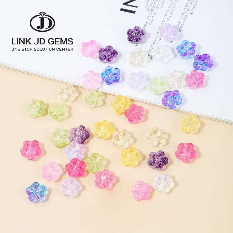 12*5.5mm Small Flowers Shape Inside Hole Colorful Lampwork Crystal Glass Loose Beads for Jewelry Making DIY Crafts