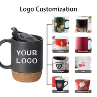 Tasse en Céramique Créative Personnalisable avec Logo, 350ml (12oz) pour Lait, Café, Thé – Idéale pour Bureau, Maison, Cadeau – Base en Liège et Couvercle Coulissant