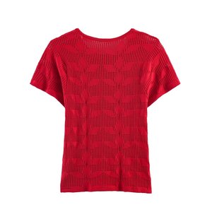 Fabricant de pulls sur mesure OEM ODM, <span class=keywords><strong>pull</strong></span> à manches courtes pour <span class=keywords><strong>femme</strong></span>, col rond en pointelle, haut tricoté pour <span class=keywords><strong>femme</strong></span>, style business décontracté - Product Image 5