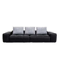 Ensemble de canapés modulaires carrés en cuir véritable noir de luxe, en bois massif, rembourrés, pour appartement et villa, directement de l'usine