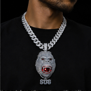 Colgante de Gorila de Plata de Ley 925 con Moissanita y Ojos Rojos 3D, Estilo Hip Hop para Hombres, Streetwear y Rapper - Product Image 3