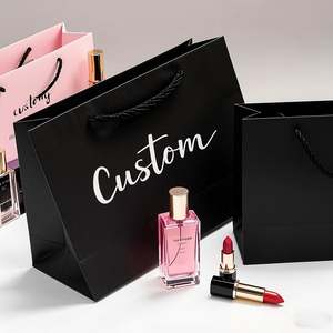 Sac cadeau en papier cartonné noir et rose de luxe, impression personnalisée KM, vente en gros, petit sac blanc pour vêtements, cosmétiques, boutique - Product Image 2