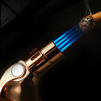 Briquet à cigares HANNICOOK haut de gamme, coupe-vent, rechargeable au butane, flamme directe créative en métal, haute température, flamme bleue