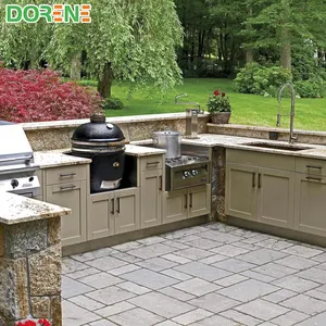 2021 Dorene Outdoor Stainless Steel Camping Kitchen Cabinet Island With Kamado BBQ Grill