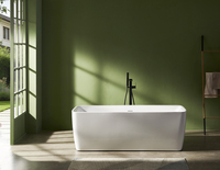 Baignoire autoportante en acrylique moderne carrée rectangulaire avec ensemble d'accessoires de salle de bain pour la maison et l'hôtel