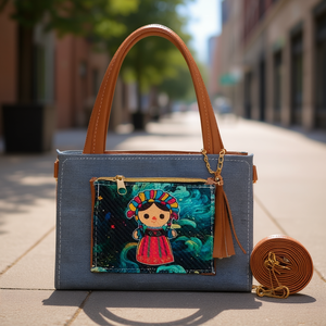 Borsa a Tracolla Vintage Mayra Blue Fana con Dettaglio Nappa, Materiale PU, Chiusura a Cerniera, Fodera in Poliestere per Uso Quotidiano Femminile - Product Image 2