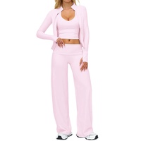Ensemble de sport 3 pièces pour femme, extensible 4 directions, respirant, pour le yoga et les activités de plein air, avec veste à manches longues et pantalon droit ample