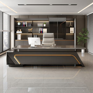 Escritorio de oficina moderno y moderno en forma de L, escritorio ejecutivo de gama alta, ordenador de escritorio de roble negro, muebles de escritorio de oficina de lujo - Product Image 2