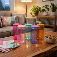 Ensemble de 6 verres transparents classiques de 16 oz en forme de canette de soda, vin ou bière, avec couvercles en bambou et pailles, pour les fêtes