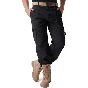 Calças cargo masculinas para trabalho de combate, calças de combate casual de algodão com bolsos com zíper e sem cinto, tamanho 28 a 52