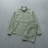 Ensemble chemise et short décontracté pour homme, personnalisé OEM, vert olive, en coton lavé, haut à manches longues et short de plage, fournisseur de streetwear