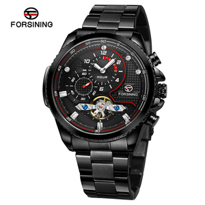 Reloj Mecánico Forsining 8229 <span class=keywords><strong>de</strong></span> Lujo para Hombre, Negro, Automático, Esqueleto, <span class=keywords><strong>de</strong></span> Cuerda Automática, con <span class=keywords><strong>Calendario</strong></span>, Fase Lunar, Correa <span class=keywords><strong>de</strong></span> Acero - Product Image 2