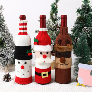 Suministros de Decoración Navideña 2025, Funda de Botella de Vino Tejida Roja para Mesa de Comedor, Funda Festiva Navideña para Botella de Vino - Product Image 1