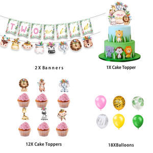 Ensemble de fête sur le thème de la <span class=keywords><strong>jungle</strong></span> florale, bannière d'anniversaire, décoration de gâteau, ballon, décoration de fête de style bohème - Product Image 3