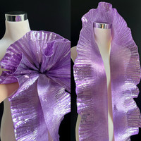 Tela de Organza Transparente con Volantes Ondulados Metálicos Brillantes, para Vestidos de Novia, Diseño de Alta Costura, para Coser, Venta al Por Mayor