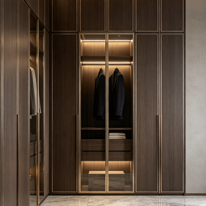 Armoire sur mesure avec dressing intégré, meuble de rangement moderne en bois, porte à battants, autoportant, pour chambre à coucher et hôtel - Product Image 1