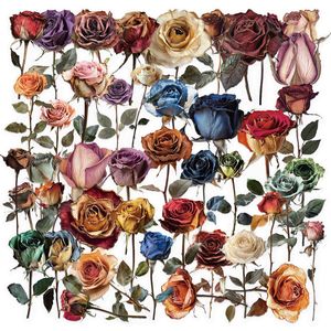 50 Stück PET wasserdicht transparent unfading getrocknete Rose Blumen aufkleber personal isierte Cartoon-Stil Cartoon-Aufkleber - Product Image 1