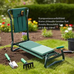 Siège pliant portable pour jardinage avec coussin doux vert et pochette à outils – Accessoire de jardinage - Product Image 2