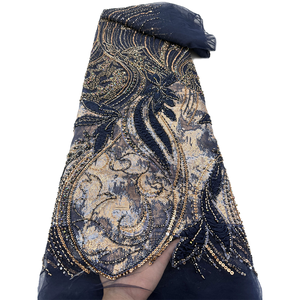 Tissu en dentelle perlée de luxe NI.AI Aso Ebi bleu et or 2026, tissu en dentelle française nigériane avec sequins pour robes de soirée de <span class=keywords><strong>mariage</strong></span> - Product Image 5