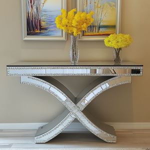 โต๊ะคอนโซลกระจกคริสตัลเพชรทำจากไม้หรูหราทันสมัยดีไซน์ใหม่สำหรับโรงแรมหรือห้องนั่งเล่นทางเข้า - Product Image 4