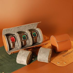 Boîte de rangement portable pour montres en cuir, 1, 2 ou 3 emplacements, avec fermeture à glissière, forme cylindrique ou rectangulaire, pour montres de marque - Product Image 1