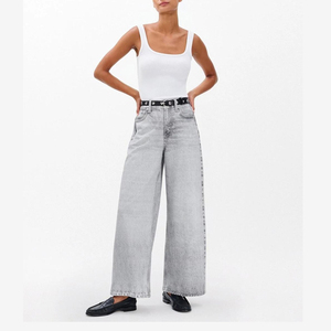 <span class=keywords><strong>Jeans</strong></span> da Donna Stile Boyfriend, Traspiranti, Lavabili, a Vita Alta, Vestibilità Ampia, Casual, in Denim <span class=keywords><strong>Grigio</strong></span> <span class=keywords><strong>Chiaro</strong></span>, Gamba Larga - Product Image 2