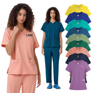 Setelan Scrub Medis Wanita 15 Warna Sepuluh Kantong Bahan Spandex/Polyester Kerah V Elastis Setelan Scrub Rumah Sakit Produsen Setelan Scrub - Product Image 1