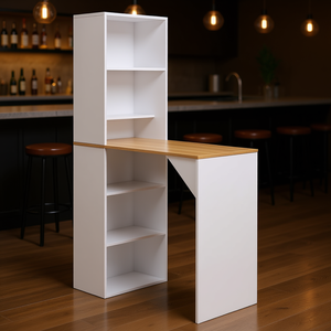 Mesa de Bar en Forma de L Blanca de 45.3x23.2x78.7 Pulgadas con Gabinete, Diseño Moderno y Minimalista para Uso Comercial - Product Image 2