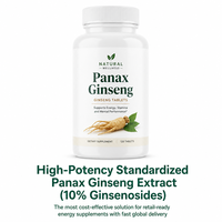 Comprimés de Ginseng Panax Naturel Marque Blanche pour l'Énergie Quotidienne et le Bien-être des Adultes, 120 Comprimés/Flacon, Standardisé à 10%