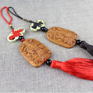 Peach Wood <b>Car</b> Pendant God Of Wealth Red And Black Version For <b>Car</b> <b>Interior</b> Decoration Rearview Mirror Ornament Gift - Product Image 3