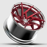 Juego de 2 Ruedas de Aleación de Aluminio Forjado, Diseño de Malla, Cóncavas de 20 mm, 5x120, 19, 20x8.5, 21, 22 Pulgadas, Cara Roja, Borde Pulido