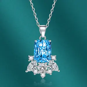 Fashion New 925 Silver Moissanite Square Necklace Exquisite Square Full Zircon Necklace Women Luxury All-match Romantic Gifts