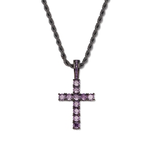 Collier tendance en cuivre avec pendentif croix hip-hop européen et américain, zircon multicolore, pour une personnalité affirmée - Product Image 3