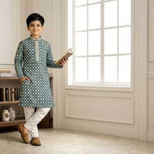 Kurta de Rayón con Lentejuelas para Niños, Ropa Étnica Tradicional India, Largo hasta la Rodilla, Corte Regular, 0-14 Años, Estampado Digital, Sin Arrugas, Informal - Product Image 2