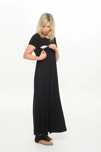 2021 del commercio all'ingrosso Delle Donne Vestiti Di Maternità Girocollo Manica Corta Rayon Spandex Allattamento Al Seno Maxi Dress in Black - Product Image 2