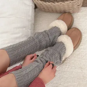 2024 nuevo sólido Otoño Invierno mujer Beige gris negro Cable rayas acrílico tejido pie tobillo rodilla cubierta botas largas calcetines calentadores de piernas