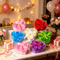 Dekorasi Pesta Hari Valentine Pernikahan yang Indah, Hadiah 6pcs Bunga Sabun Ramah Lingkungan Buatan Tangan, Kotak Hati dengan Pita, Banyak Warna untuk