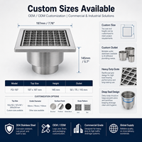 Grille de drain de sol carrée en acier inoxydable 304, anti-odeur, à joint profond, pour cuisine commerciale et salle de bain, usine OEM ODM