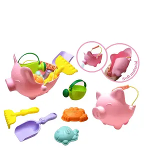 6 قطعة خنزير مزيج لينة المطاط لعبة للشاطئ الإبداعية الأطفال التفاعلية الكرتون خنزير لعب الرمال العفن مجرفة دش