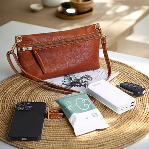 Handmade Genuine Leather Crossbody <b>Bag</b> Brown Vintage Style Zipper Closure Single Strap Women's Shoulder <b>Bag</b> Summer 2024 - Product Image 2