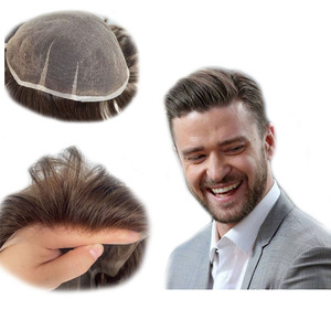 Tous les cheveux humains système de remplacement de cheveux hommes toupet remplacement de cheveux hommes toupet peau mince, pas cher postiche toupet perruques hommes - Product Image 6