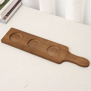 Bamboo Wood Beer Tasting <b>Tray</b> With Handle 3 Cup Capacity For Hotel Coffee <b>Tea</b> Serving - Product Image 4