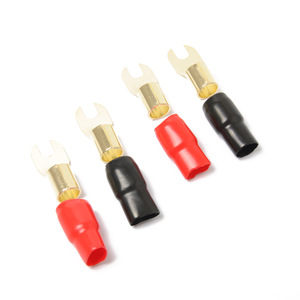 Connecteur de borne de fourche 0Ga en laiton, isolation rouge et noire de 8,3 mm pour câblage audio stéréo de voiture - Product Image 2