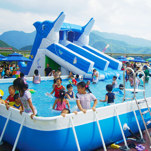Château gonflable aquatique mobile sur le thème des dauphins pour l'extérieur, équipement de parc aquatique pour enfants, combinaison toboggan et <span class=keywords><strong>piscine</strong></span> - Product Image 2