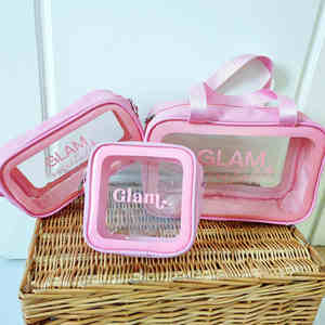 Sac cosmétique en cuir PU souple de vente chaude fermeture éclair rose pour sac ensemble de sac de maquillage en tissu éponge - Product Image 6