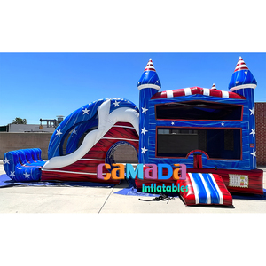 Structure gonflable d'extérieur avec toboggan aquatique et piscine, thème drapeau américain, pour enfants, avec souffleur - Product Image 6