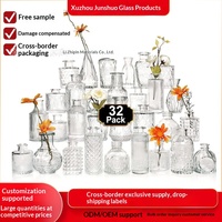 Vase à fleurs vintage en verre transparent avec illustration imprimée pour la décoration de table de mariage ou de la maison, vente en gros