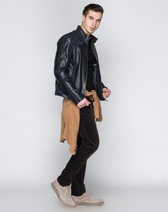 Nappa suave cuero genuino Vintage Racer chaqueta hombres cremallera logotipo personalizado patrón decoración largo invierno primavera temporada XL acabado - Product Image 5