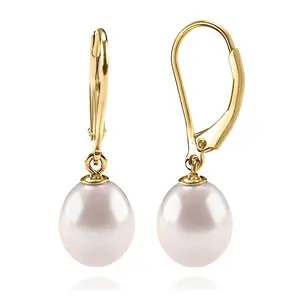 Geschenk Edler Schmuck Weiße ovale Süßwasser-Perlen ohrringe mit 925er Sterling Silber Lever back Dangle Stud Pearl Ohrringe