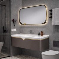 Meuble de salle de bain mural minimaliste de luxe avec design de vasque flottante gain de place et miroir éclairé
